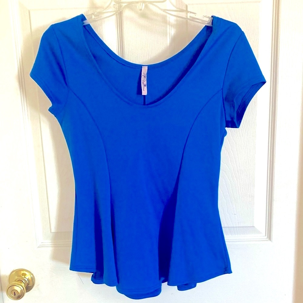 Superline Women's Scoop Neck Peplum Top Size L Blue